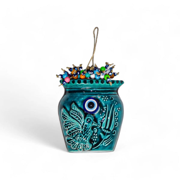 Ceramic Wall Decoration, Flower Pot Shaped, Turquoise – 20cm-0
