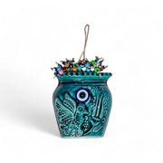 Ceramic Wall Decoration, Flower Pot Shaped, Turquoise – 20cm-0