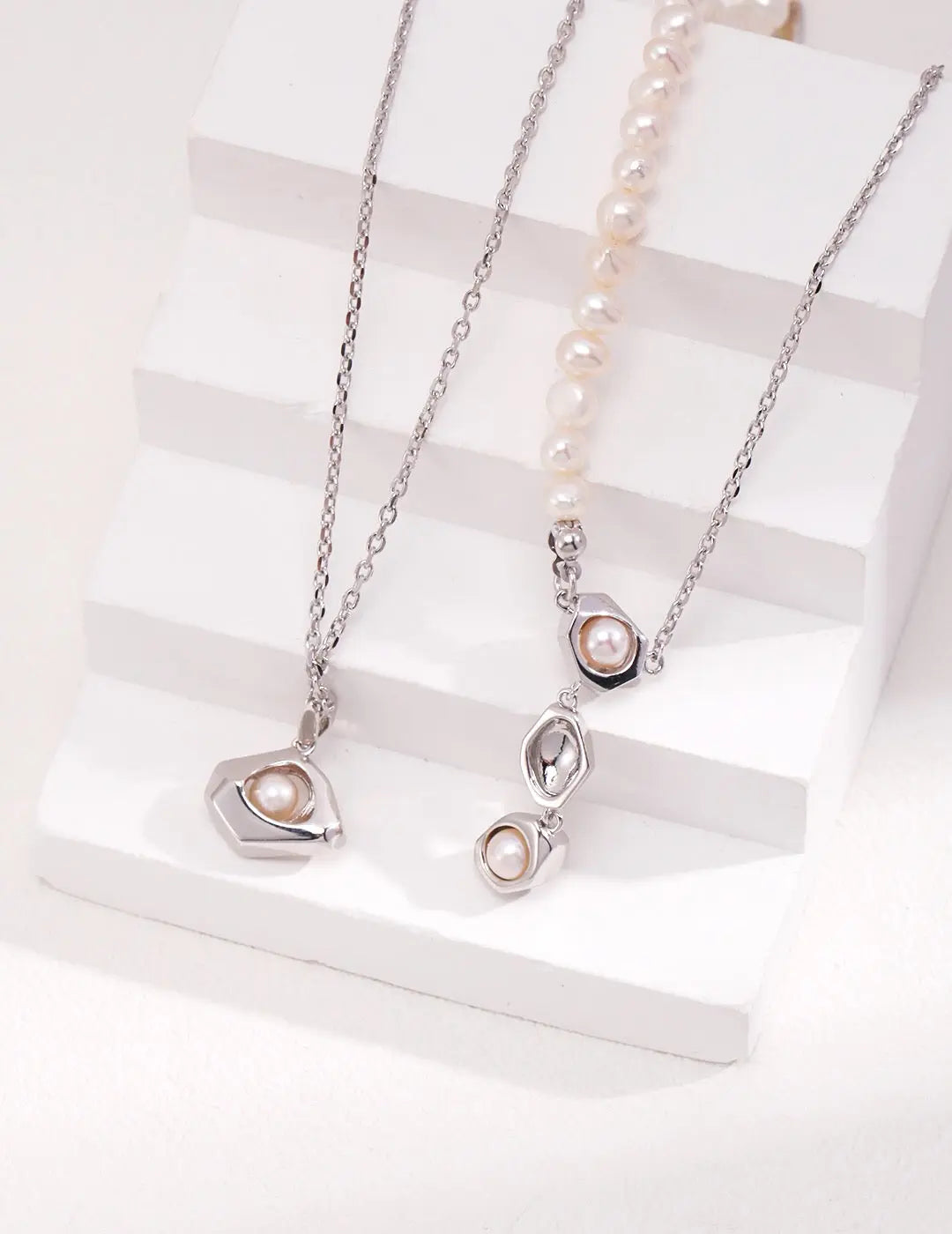 Chain Pearl Patchwork Necklace-3