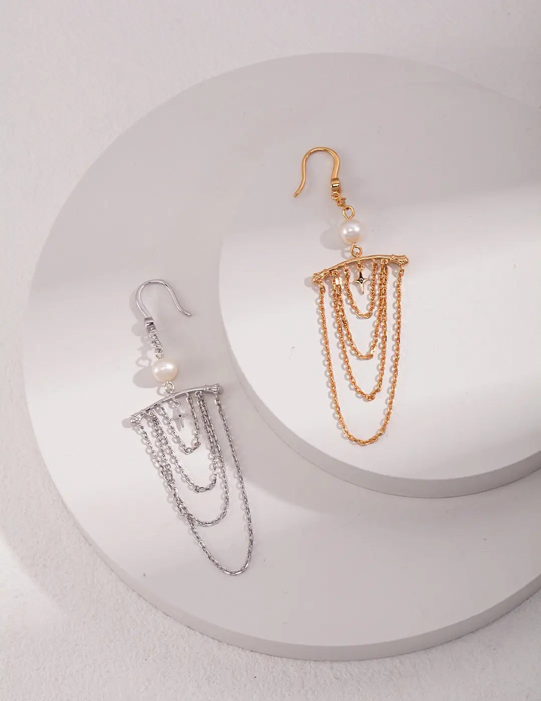 Chain Tassel Pearl Earrings-0