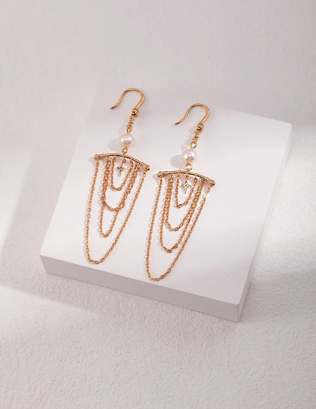 Chain Tassel Pearl Earrings-1