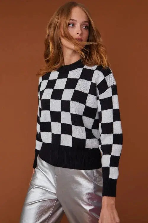 Checked Black - White Cashmere Jumper-2