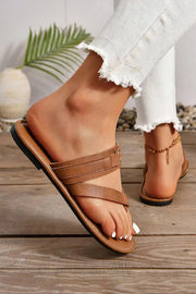 Chestnut Cross Toe Flat Slippers-6