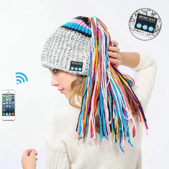 Chic Winter Warm Knit Bluetooth Beanie with Wireless Headphone Headset Speakers & Mic Rechargeable Battery Hands Free for Outdoor Sport for Women Teens Girls - Memoriex 