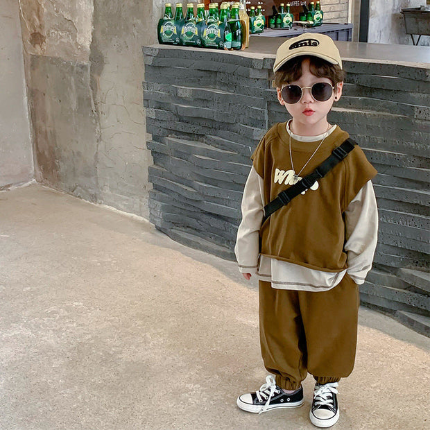 Children's Hoodie Korean Version Explosive Street Work Suit Three Piece Set - Memoriex 