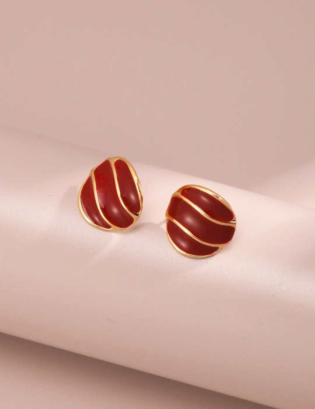 Chinese Red Drip Glaze Stud Earrings-0