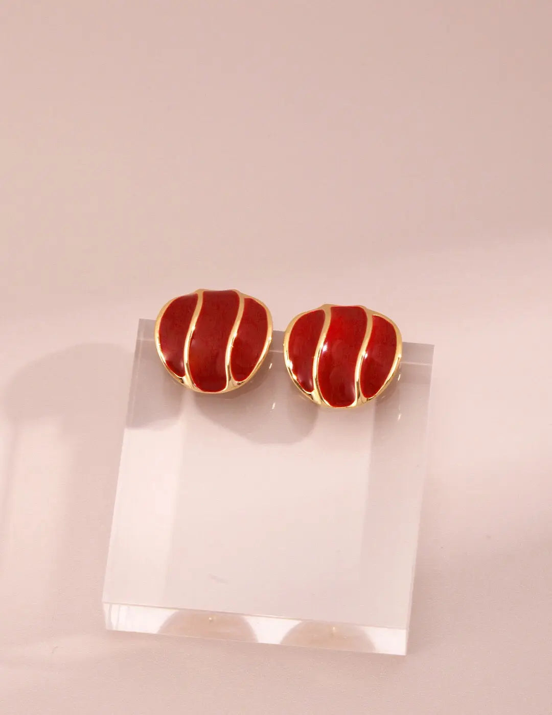 Chinese Red Drip Glaze Stud Earrings-1