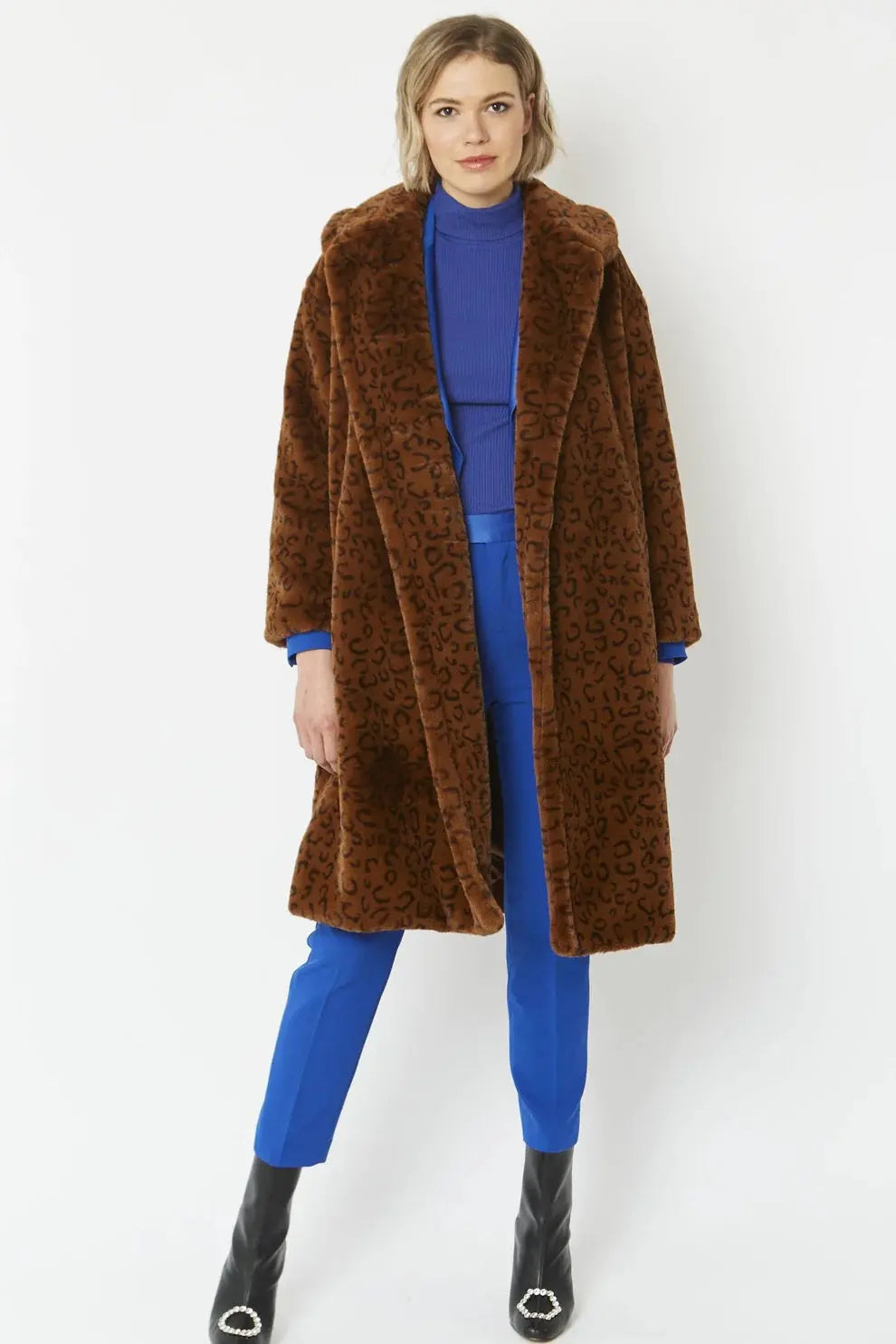 Chocolate Faux Fur Midi Shaved Shearling Coat-0