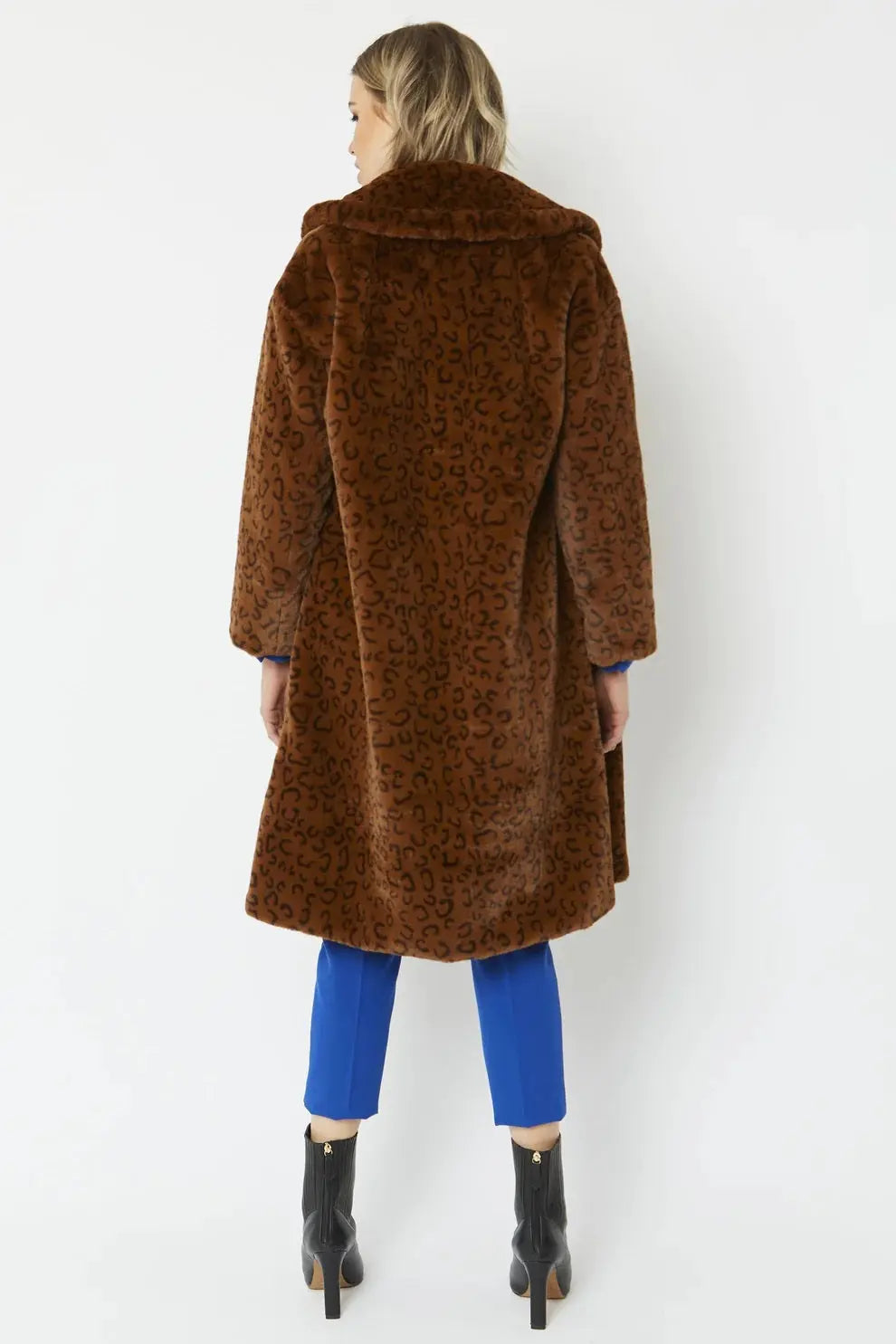 Chocolate Faux Fur Midi Shaved Shearling Coat-3