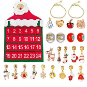 Christmas Decorations Gift Advent Calendar Fabric Bag Bracelet Necklace Beaded DIY Gift Set - Memoriex 