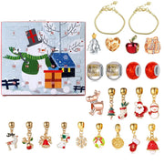 Christmas Decorations Gift Advent Calendar Fabric Bag Bracelet Necklace Beaded DIY Gift Set - Memoriex 