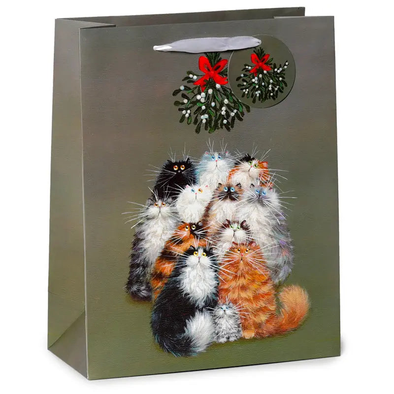 Christmas Gift Bag Large - Kim Haskins Christmas Mistletoe Cats XGBAG98A-0