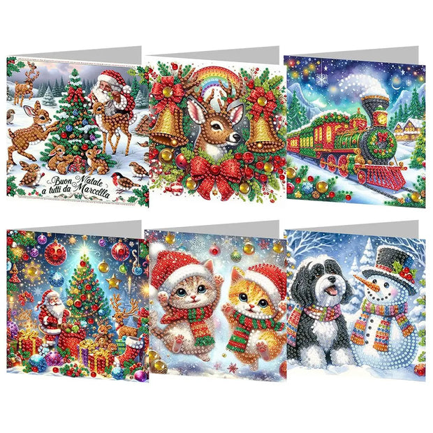 Christmas Holiday Diamond Painted Spot Drill 6 Combination Style Greeting Cards - Memoriex 