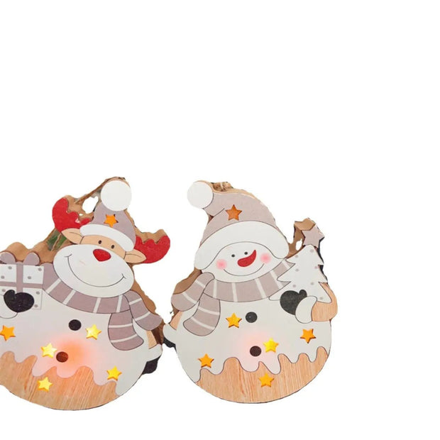 Christmas Nordic Style Decorations | Window Display Santa Claus Snowman Glowing Wooden Hanging Ornament 2 of them - Memoriex 