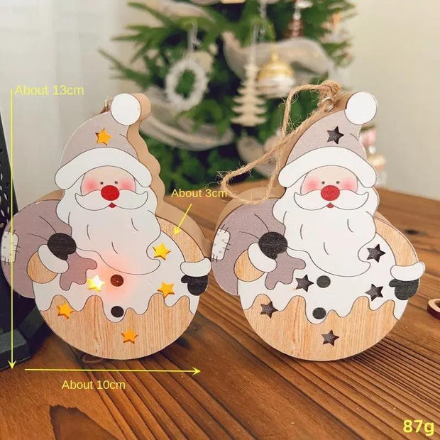 Christmas Nordic Style Decorations | Window Display Santa Claus Snowman Glowing Wooden Hanging Ornament 2 of them - Memoriex 