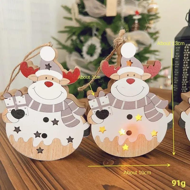Christmas Nordic Style Decorations | Window Display Santa Claus Snowman Glowing Wooden Hanging Ornament 2 of them - Memoriex 