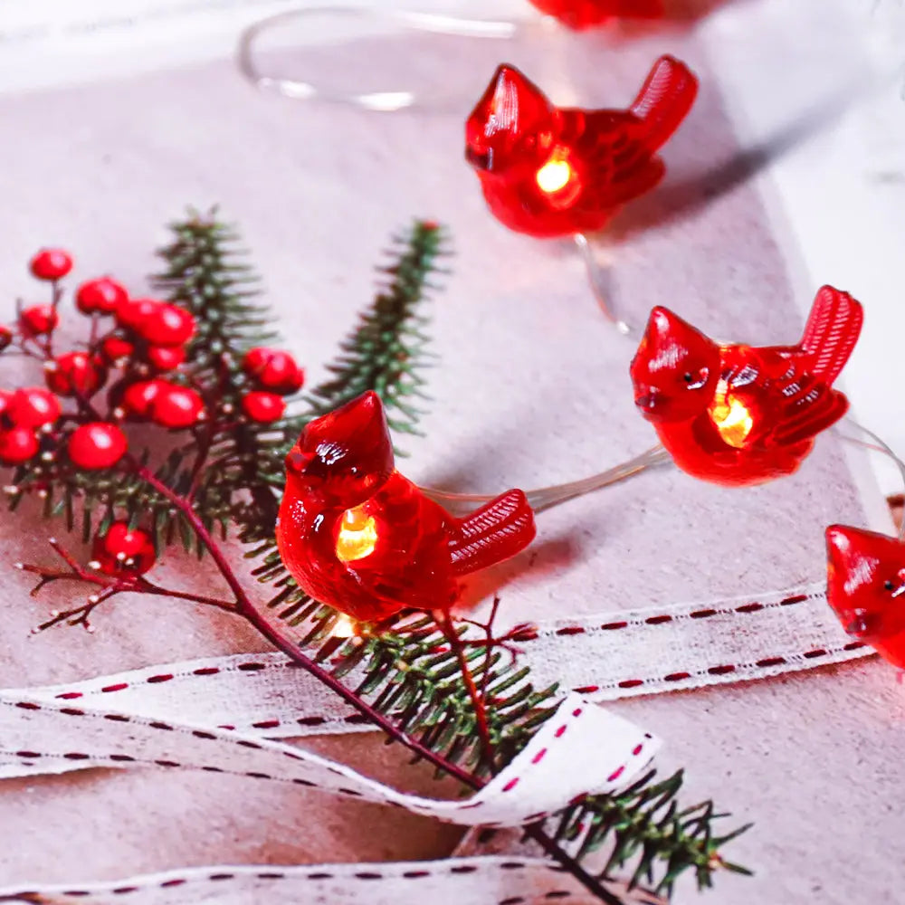 Christmas Red Snow Bird Decor String Lights-0