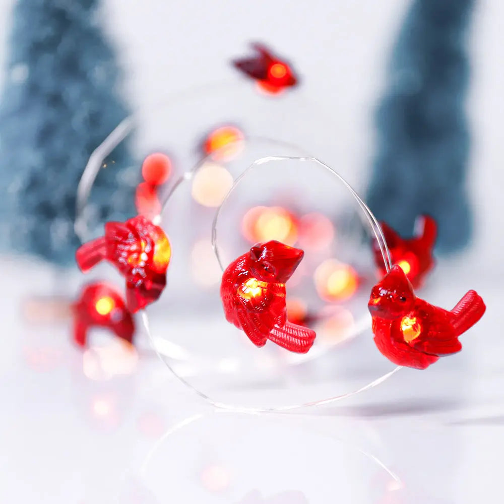 Christmas Red Snow Bird Decor String Lights-1