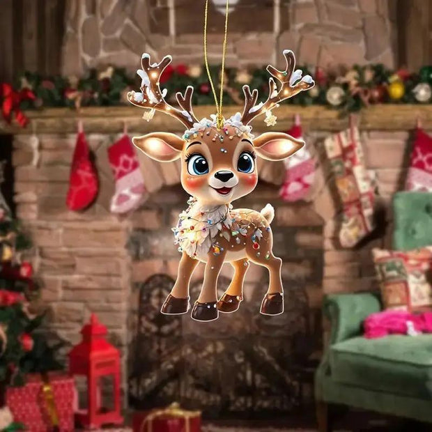 Christmas Reindeer Tree Decoration |  Acrylic Flat Hanging Ornament Home Decor Ready - Memoriex 