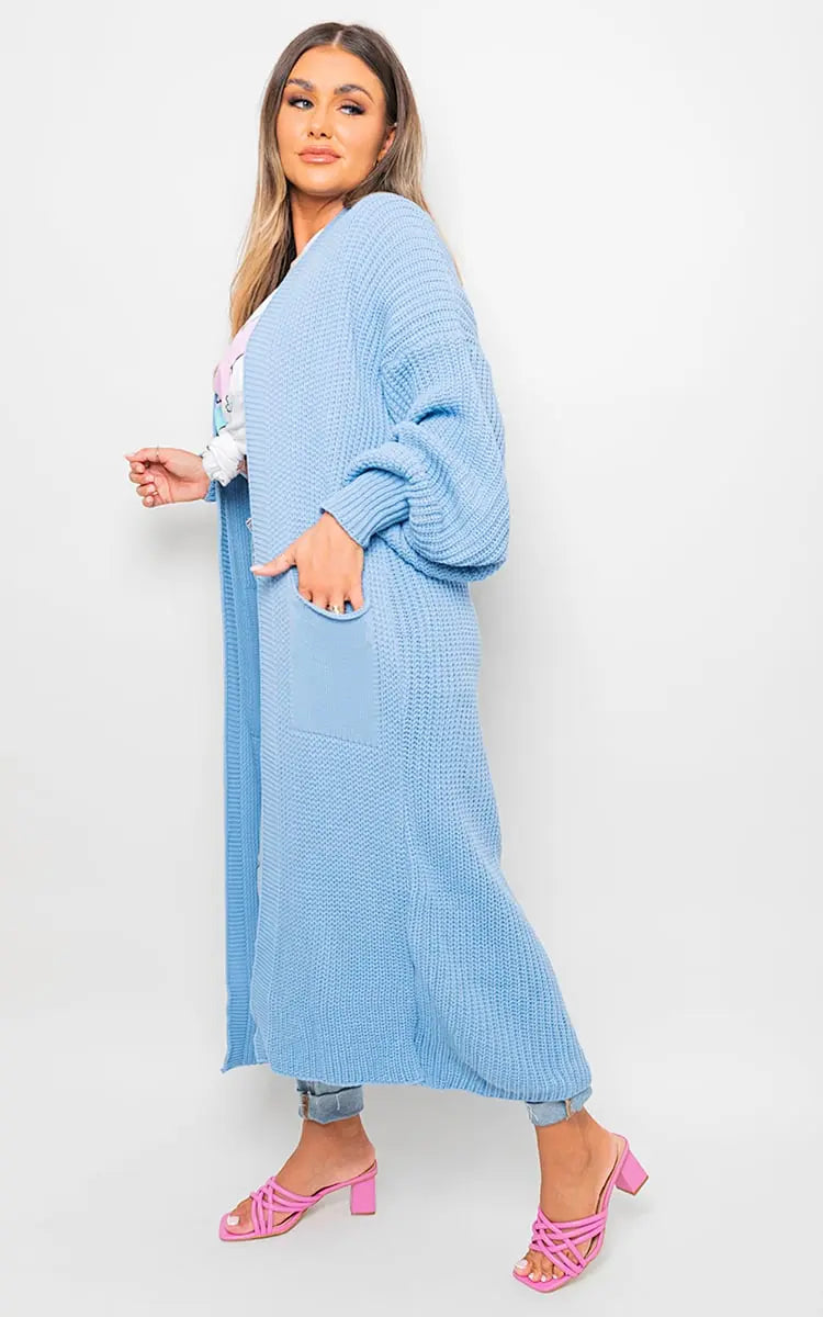 Chunky Knitted Balloon Sleeve Long Maxi Cardigan-1