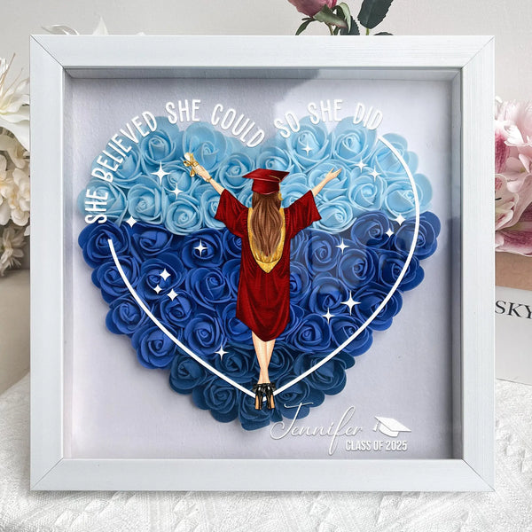 Class Of Graduation Gift So She Did - Personalized Flower Shadow Box - Memoriex