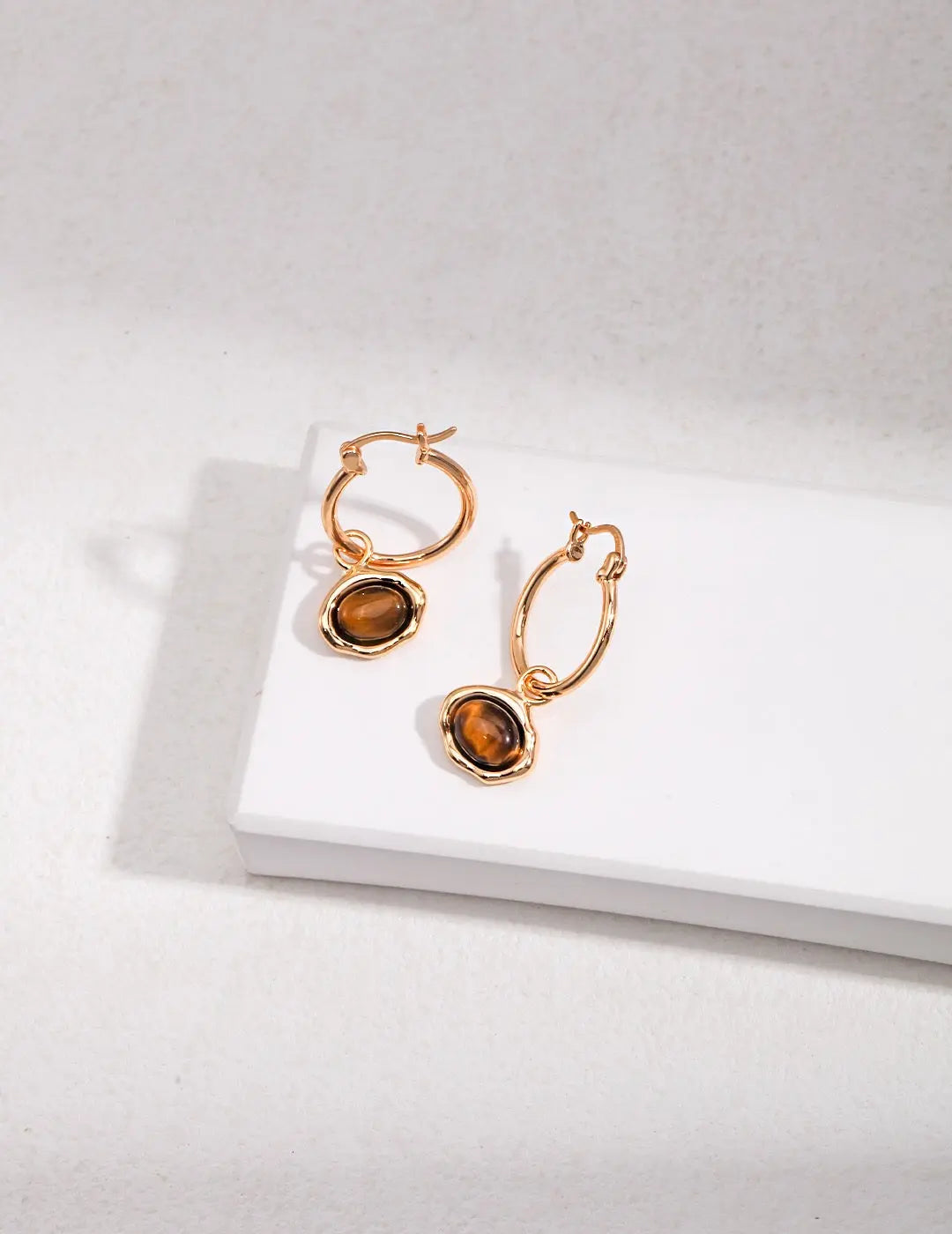 Classic Brown Tiger Eye Hoop Earrings-0