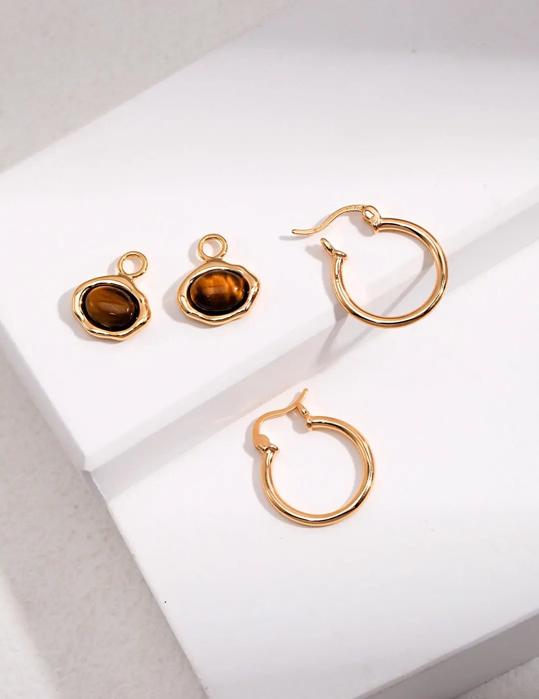 Classic Brown Tiger Eye Hoop Earrings-1