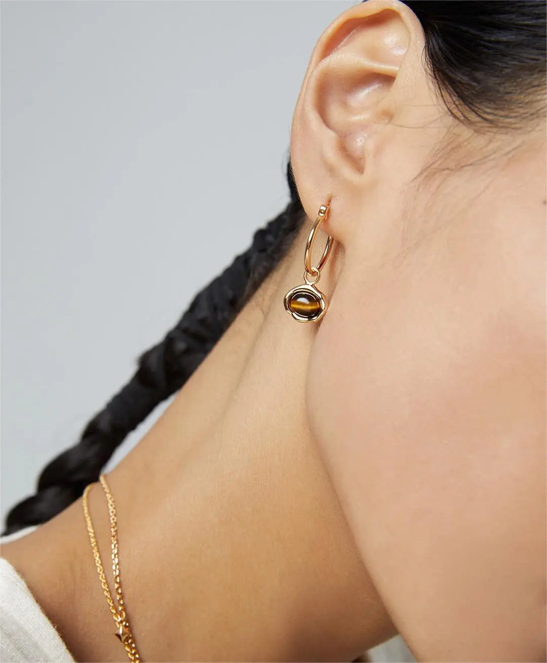 Classic Brown Tiger Eye Hoop Earrings-3