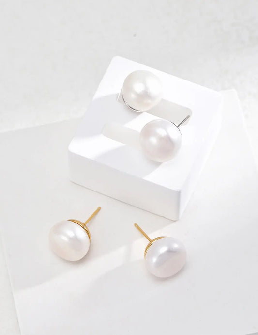 Classic Natural Pearl Stud Earrings-0