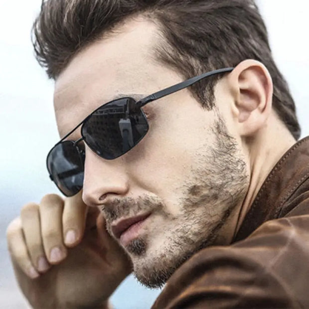 Classic Retro Mens Polarized Sunglasses Men Rectangle Sun Glasses Aluminum Frame Sunglasses Men UV400 - Memoriex 