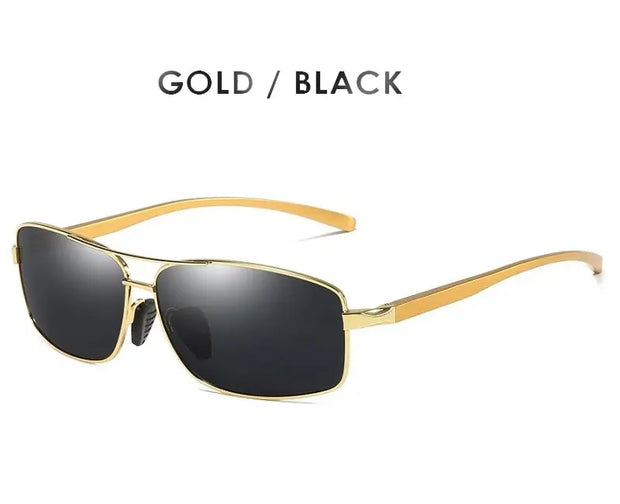 Classic Retro Mens Polarized Sunglasses Men Rectangle Sun Glasses Aluminum Frame Sunglasses Men UV400 - Memoriex 