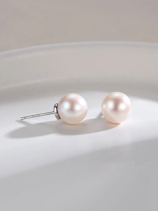 Classic Round Natural Pearl Stud Earrings-0