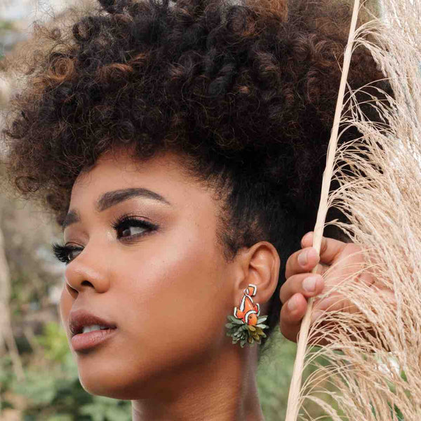 Clown Fish Statement Earrings – Handcrafted Sustainable Totumo Jewellery-0