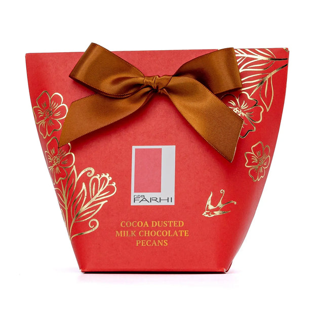 Cocoa Dusted Milk Chocolate Pecans in Bow Box, 130g-0