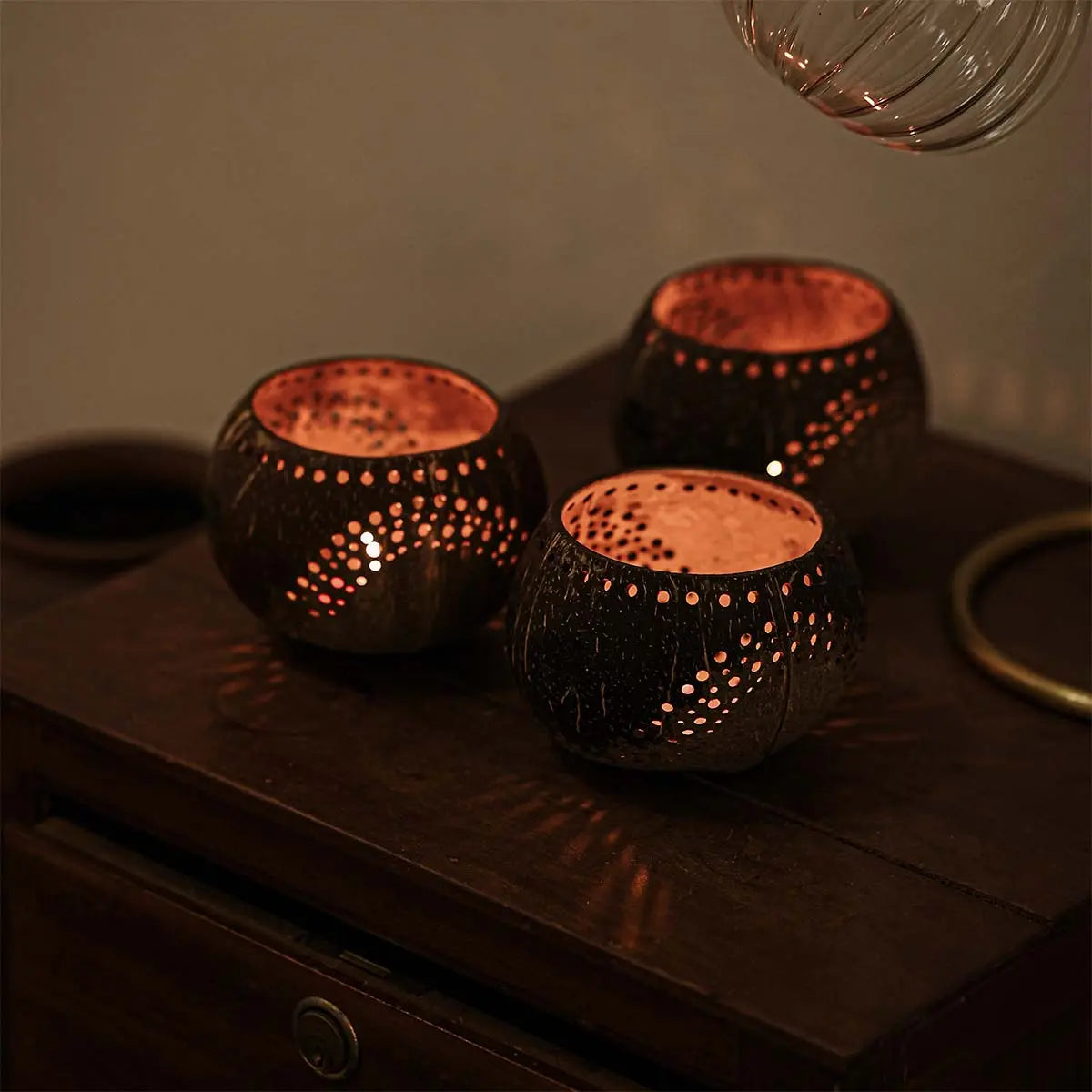 Coconut Shell Tea Light Holder Set | Eco-Friendly, Unique & Unusual Tea Light Base-4