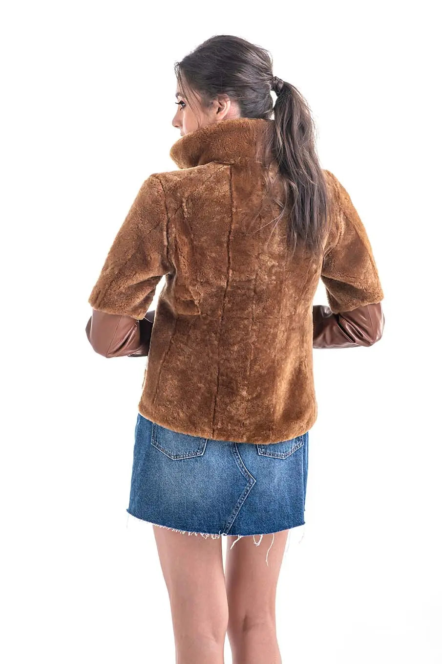 Cognac Lamb Shearling Leather Jacket-2