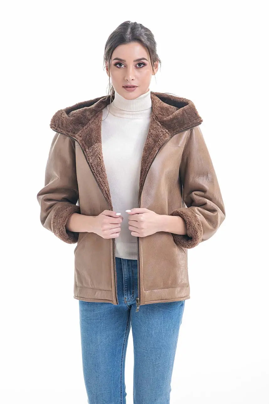 Cognac Nappa Lambskin Reversible Shearling Jacket-0