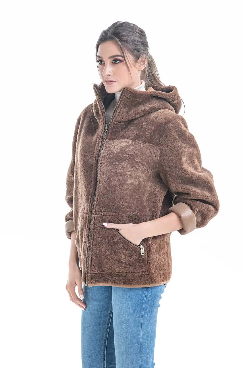 Cognac Nappa Lambskin Reversible Shearling Jacket-2