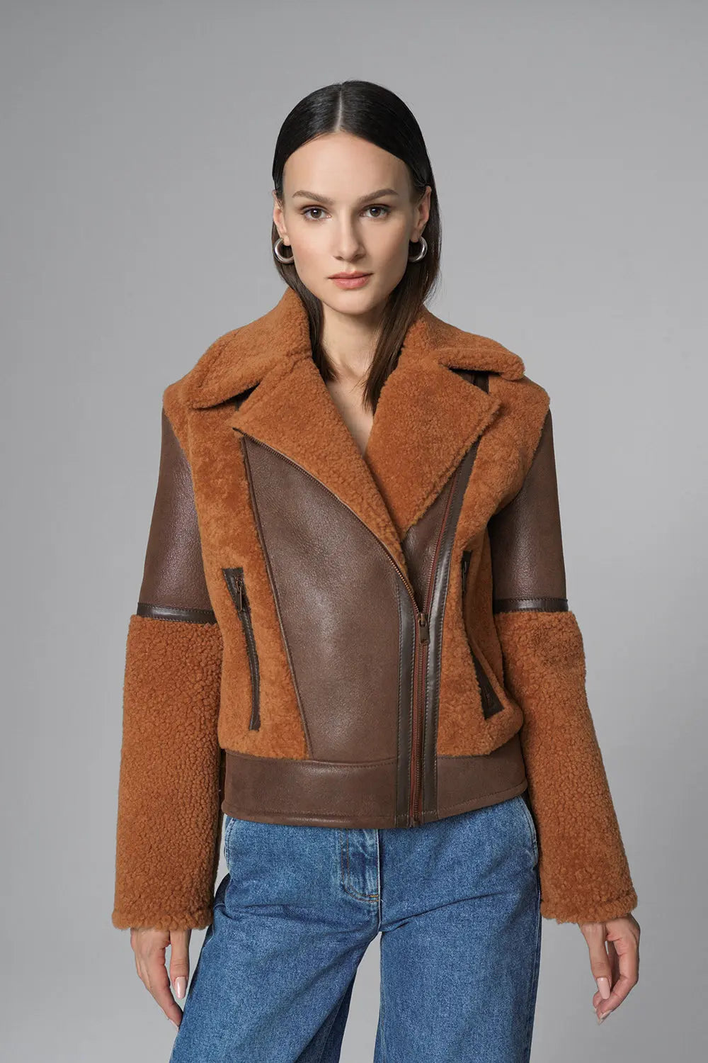 Cognac Shearling Leather Jacket - Memoriex 