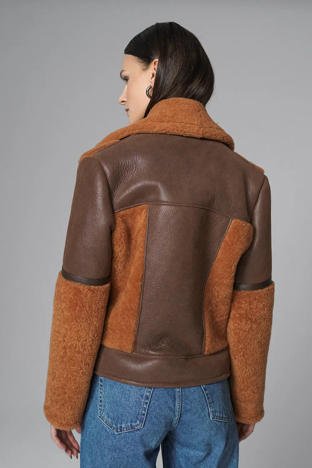 Cognac Shearling Leather Jacket - Memoriex 