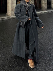 Collar striped long jacket coat fashionable jacket - Memoriex 