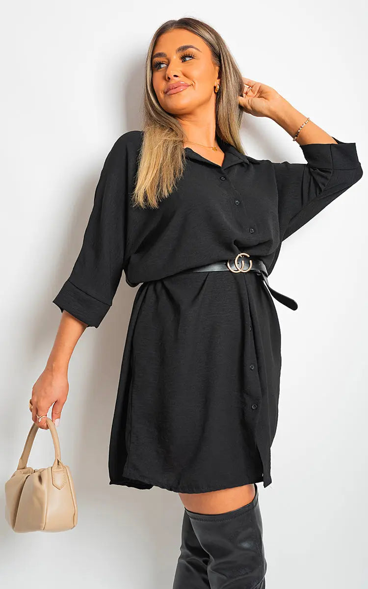 Collared Button Down Mini Dress - Memoriex 