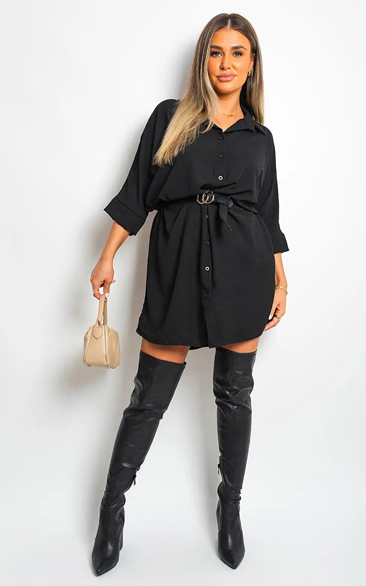 Collared Button Down Mini Dress - Memoriex 