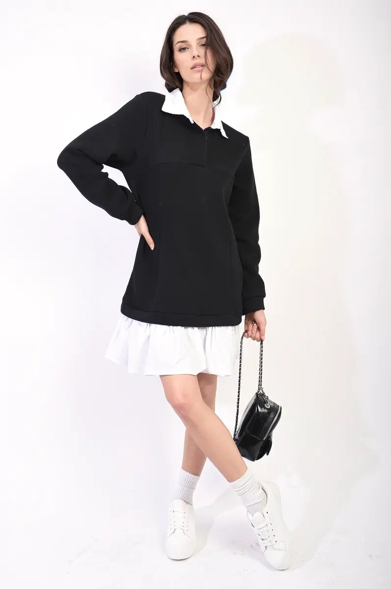 Collared Long Sleeve Mini Dress-0