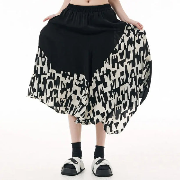 Color blocking splicing wide leg pants for women loose and slimming stylish and casual skirt pants with a hanging feel - Memoriex 