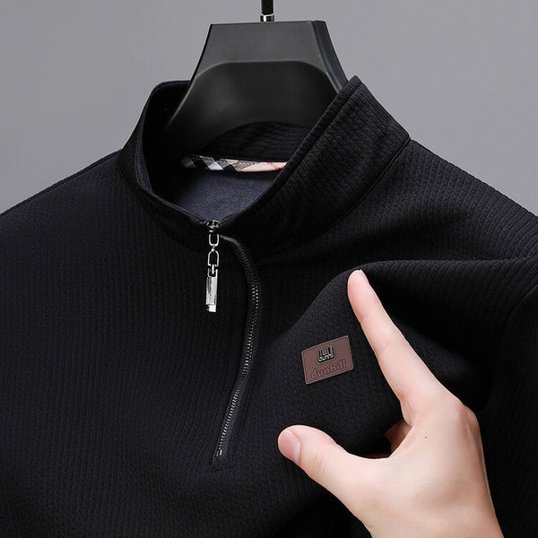 Commuter Half Zipped Stand Collar Long Sleeve Fleece T-shirt - Memoriex 