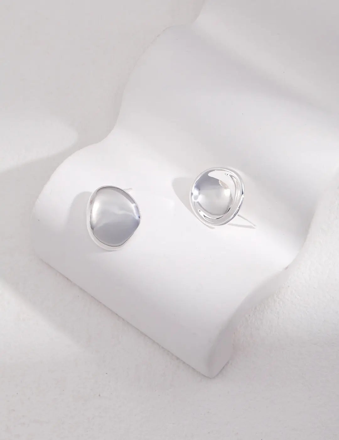 Concave And Convex Style Asymmetrical Stud Earrings - Memoriex