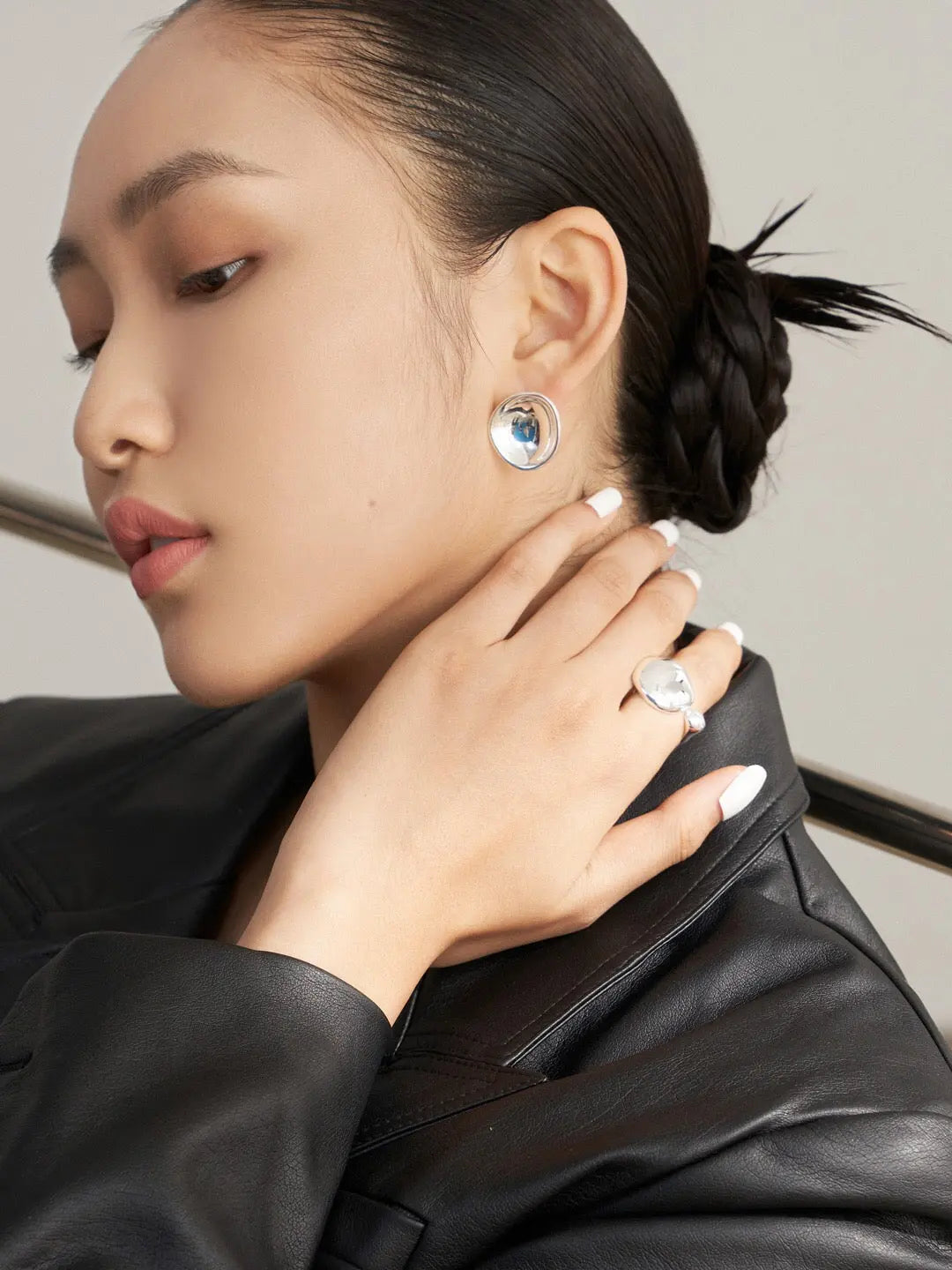 Concave And Convex Style Asymmetrical Stud Earrings - Memoriex