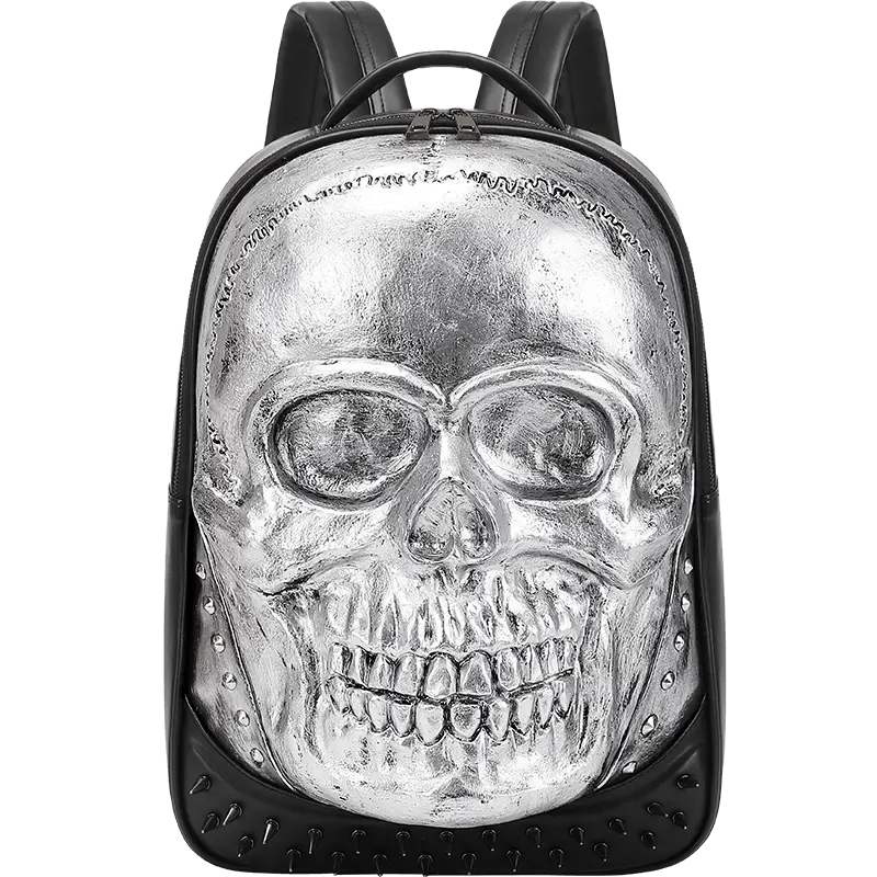 Cool Unisexs 3D Skull Backpack , Smiling Skull Backpack , Studded Large Volumn Laptop Backpack-2