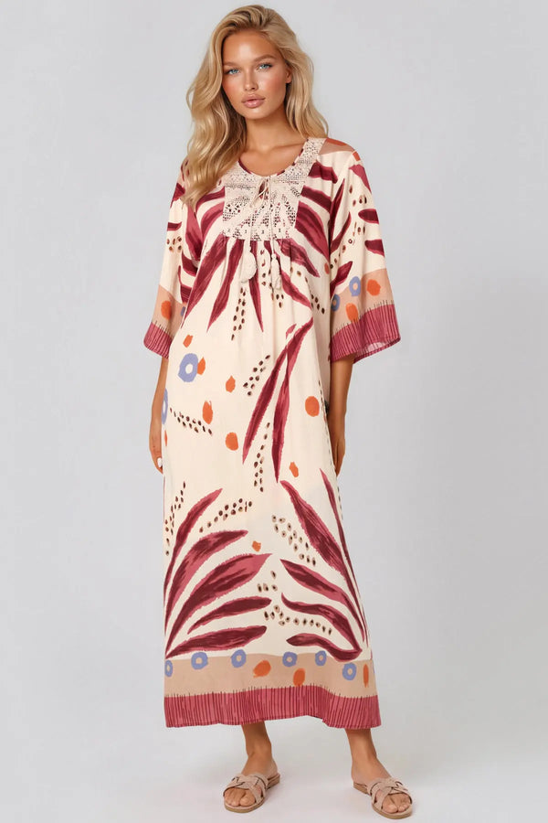 Coral Crochet Detail Beach Kaftan-0